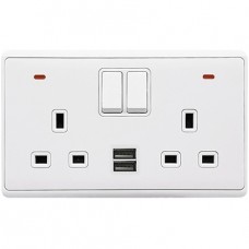 Πρίζα Αγγλίας 2 Θέσεων και 2 Διακόπτες Double Pole 13A με 2 USB Λευκό London 190889/WH